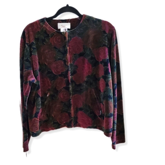 VINTAGE Jones Studio L zip up velours rose blazer - Picture 1 of 4